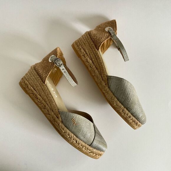Viscata Barcelona Canvas Wedge Sandals Espadrille Ankle Strap Gray 39 - Picture 5 of 12